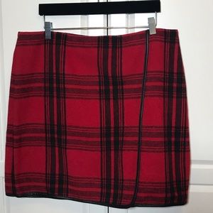 Joe Fresh Red Faux Wrap Wool and Black Plaid Skirt